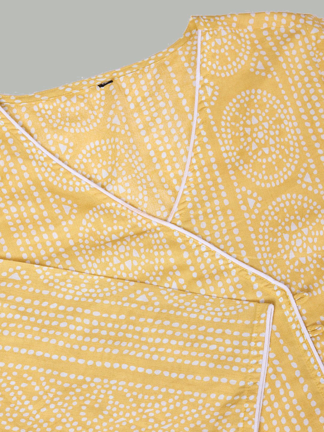 Ode by House of Pataudi Bandhani Printed Angrakha Pure Cotton Kurta with Trousers - Distacart