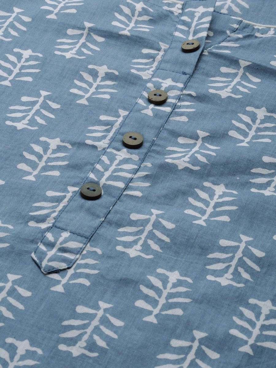 Anouk Women Blue Ethnic Motifs Printed Regular Pure Cotton Kurta with Palazzos - Distacart