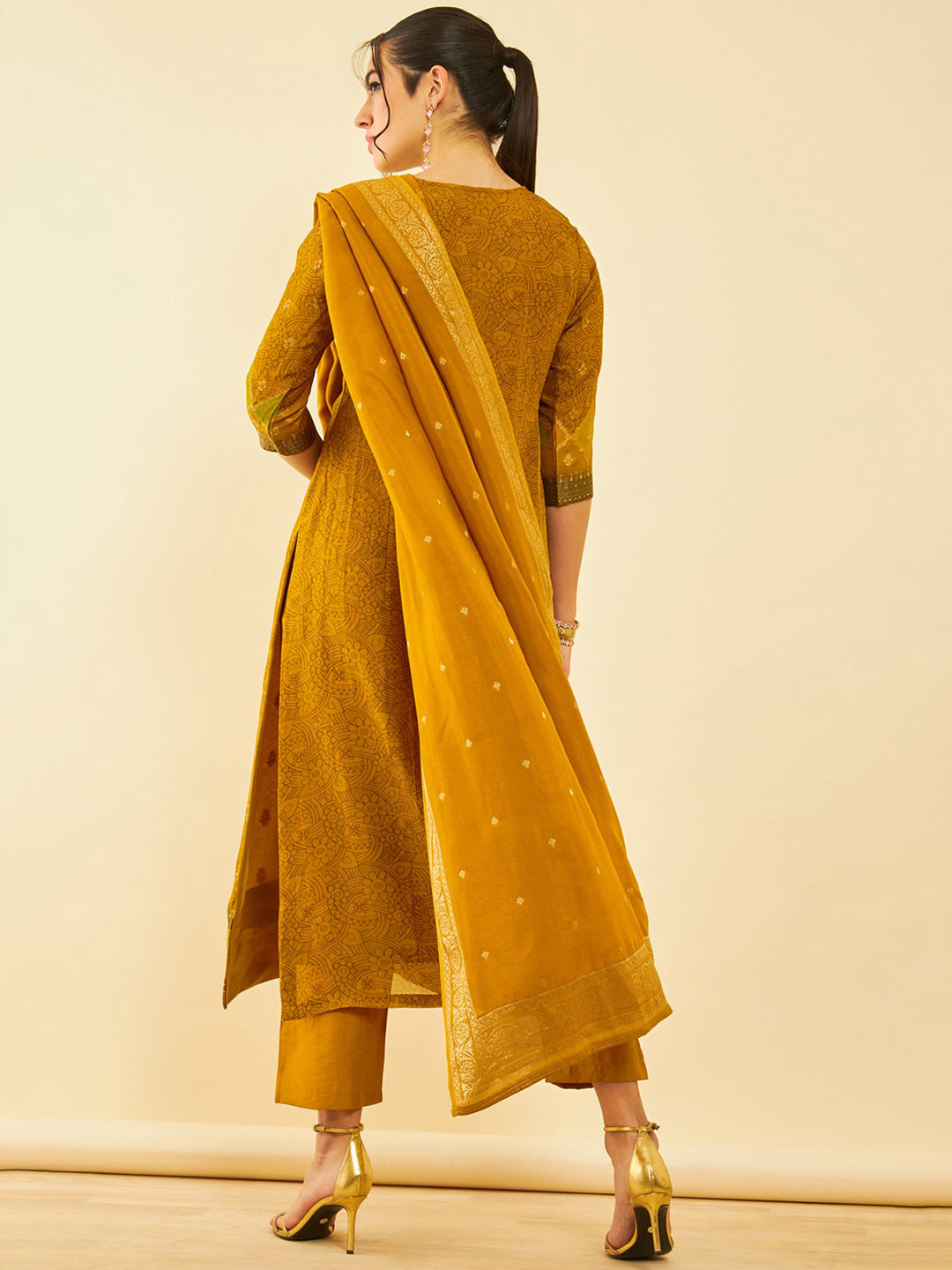 Soch Ethnic Motifs Regular Thread Work Kurta With Trousers & Dupatta - Distacart