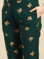 Thumbnail for All About You Women Green & Brown Floral Printed Regular Pure Cotton Kurta with Trousers - Distacart