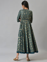 Thumbnail for AURELIA Green Ethnic Motifs Cotton Maxi Dress