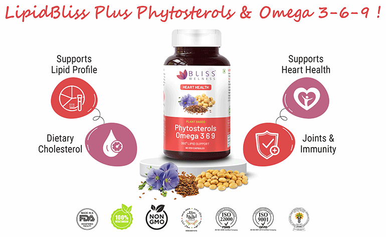 bliss welness heart health phytosterols omega 3 6 9 veg capsule vegicap