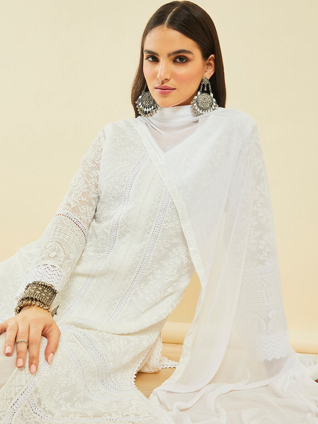 Soch Ethnic Motifs Embroidered Thread Work Kurta & Trousers With Dupatta - Distacart