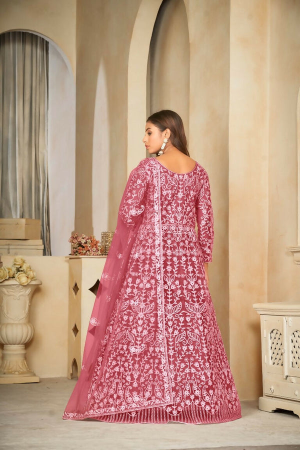 Jyoti Fashion Women's Gajri Net Embroidered Anarkali Kurta Pant Set With Dupatta - Distacart