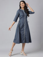 Thumbnail for AURELIA Women Blue Solid A-Line Midi Dress