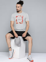 Thumbnail for Alcis Men Grey Melange Typography Printed Slim Fit Gym T-shirt - Distacart