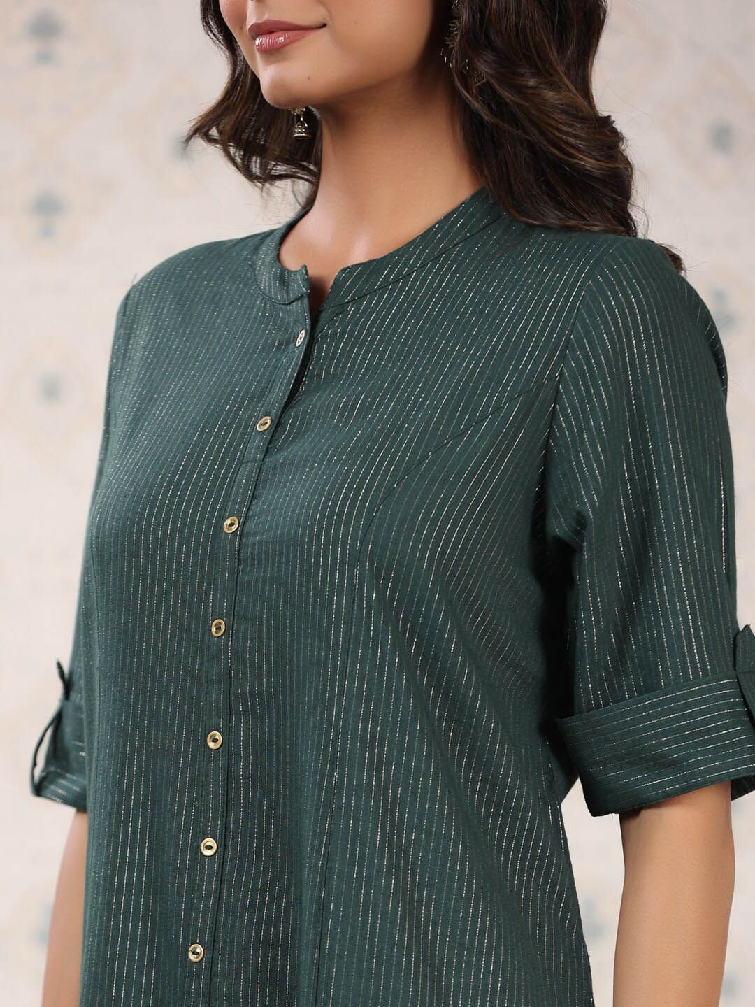 Ode by House of Pataudi Striped Roll Up Sleeves Pure Cotton Kurta - Distacart