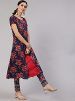 Thumbnail for Aks Floral Printed Round Neck A-Line Kurta - Distacart