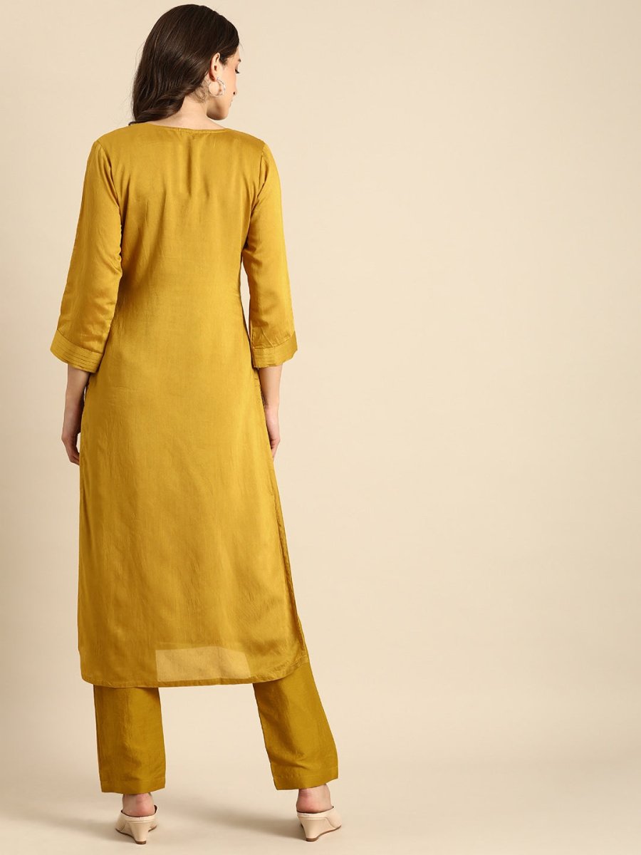All About You Women Mustard Yellow & Off-White Ethnic Motifs Embroidered Kurta Set - Distacart