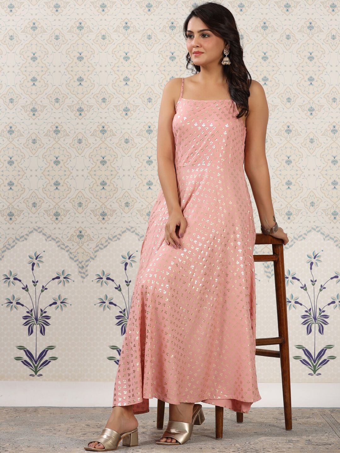 Ode by House of Pataudi Floral Printed Shoulder Straps Anarkali Kurta - Distacart