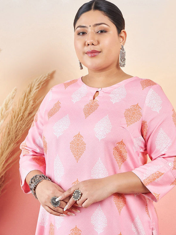 Sztori Ethnic Motifs Printed Keyhole Neck Straight Kurta With Trouser