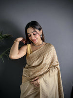 Thumbnail for Joban Fashion Ivory Banarasi Soft Lichi Silk Checks & Woven Saree - Distacart
