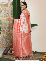 Thumbnail for Astita Linen Cotton Red & White Saree