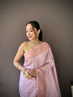 Thumbnail for Joban Fashion Lavender Jacquard Butti Soft Lichi Silk Paithani Saree - Distacart