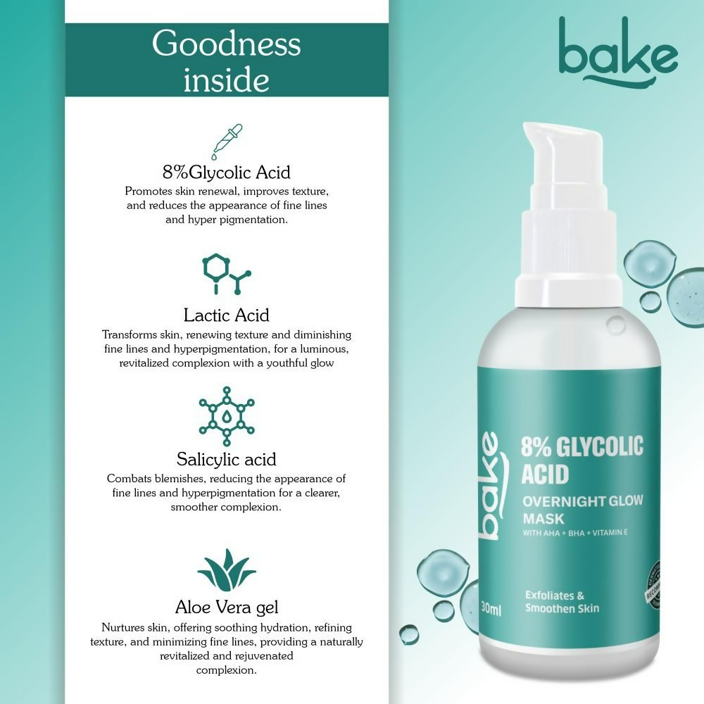 Bake 8% Glycolic Acid Overnight Glow Mask Serum - Distacart
