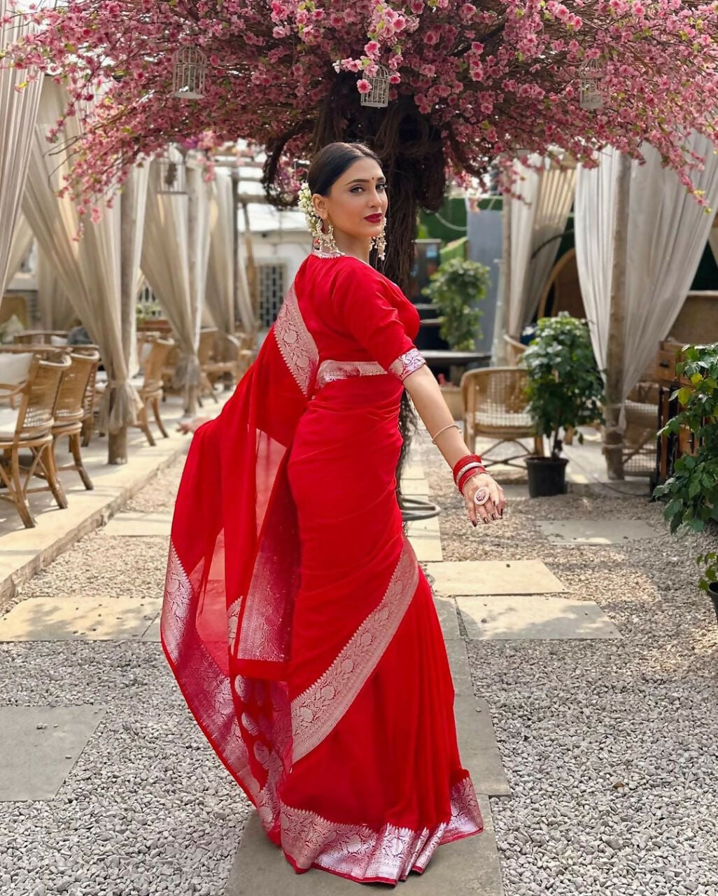 Preksha Creation Banarasi Red Saree With Zari Work - Distacart