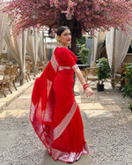 Thumbnail for Preksha Creation Banarasi Red Saree With Zari Work - Distacart