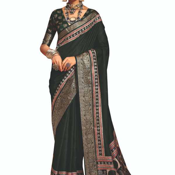 Joban Fashion Green Art Silk With Fine Viscose Border Ajrak Full Body Print With Soft Finish Saree