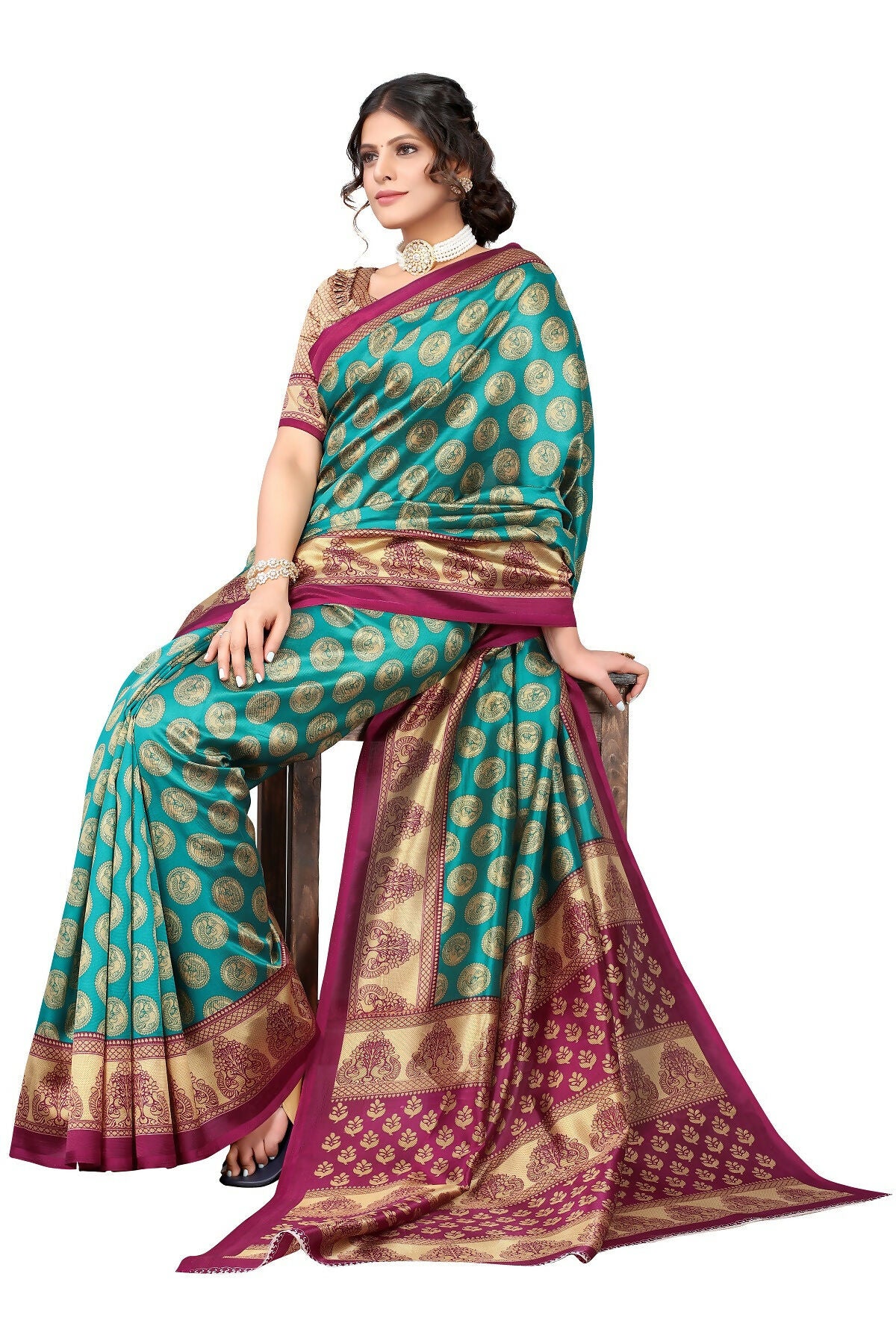 Vamika Rama Green Printed Art Silk Saree - Distacart