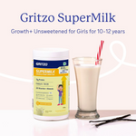 Thumbnail for Gritzo SuperMilk Growth+ (Formerly Height+) Unsweetened Drink Mix (10-12y Girls) 12g Protein Powder - Creamy Vanilla - Distacart