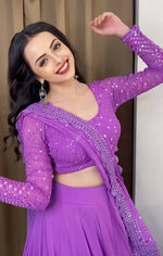 Thumbnail for Jyoti Fashion Beautiful Lavender Sequence with Thread Embroidery work Faux Georgette Lehenga Choli with Dupatta - Distacart