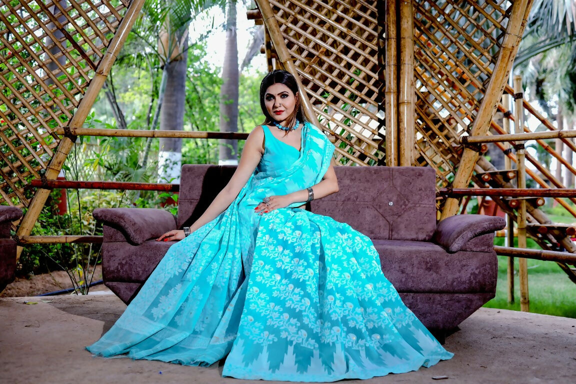 Partywear Designer Rama Jamdani contton Fancy Saree - Starwalk - Distacart
