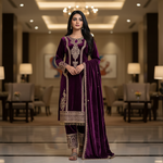 Thumbnail for Teeya Creation Purple Color Velvet Fabric Designer Embroidery Work Suit