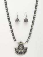 Thumbnail for NVR Women's Silver-Toned German Silver Oxidised Necklace with Jhumka Earrings - Distacart