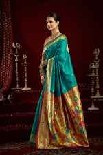 Thumbnail for Joban Fashion Aqua Blue Paithani Silk Blend Butti Saree - Distacart