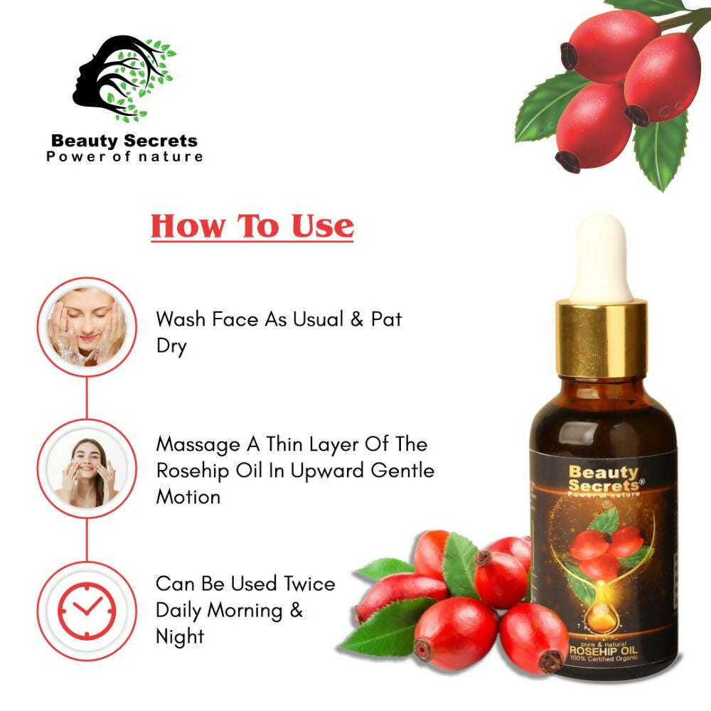 Beauty Secrets Certified Organic Rosehip Oil for Face and Body - Distacart