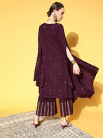 Thumbnail for Ahalyaa Women Wine Colour Crepe Gold Glitter Print Kurta Palazzo Set - Distacart