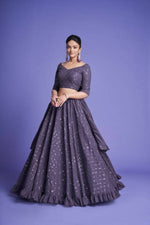 Thumbnail for Aastha Fashion Women's Mauve Purple Diamond Georgette Thread & Sequins Embroidery Party Wear Lehenga Choli - Distacart