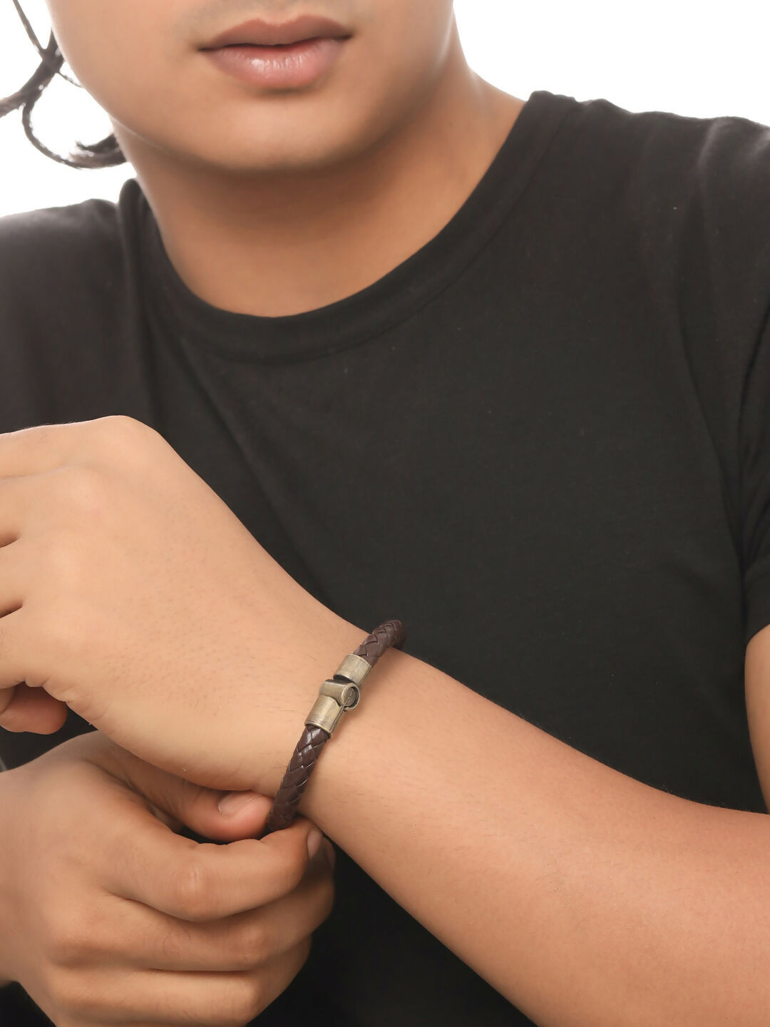 NVR Men's Set of 2 Brown Leather Bracelet - Distacart