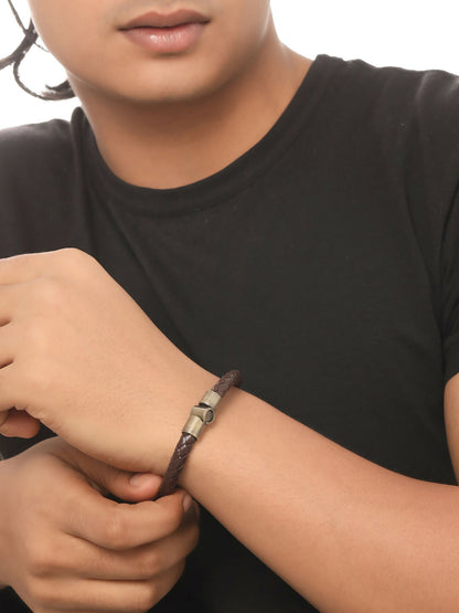 NVR Men's Set of 2 Brown Leather Bracelet - Distacart