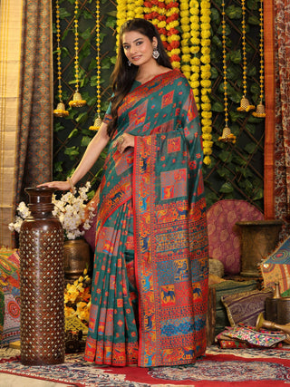 Astita Linen Cotton Rama Green Saree