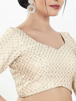 Thumbnail for Joban Fashion Off White Silk Padded Blouse With Sweetheart Neck Elbow Sleeves - Distacart