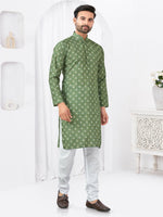 Thumbnail for Joban Fashion Men's Rayon Cotton Green Printed Kurta Pyjama set - Distacart