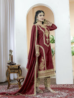 Thumbnail for Teeya Creation Maroon Color Chinnon Silk Embroidery Work Fully Stitched Salwar Suit