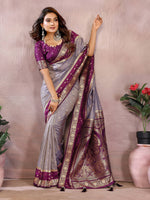 Thumbnail for Aastha Fashion Grey Kalamkari Silk Zari Woven Saree - Distacart