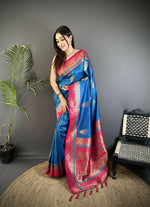 Thumbnail for Joban Fashion Royal Blue Banarasi Soft Silk Peacock Butta Work Saree