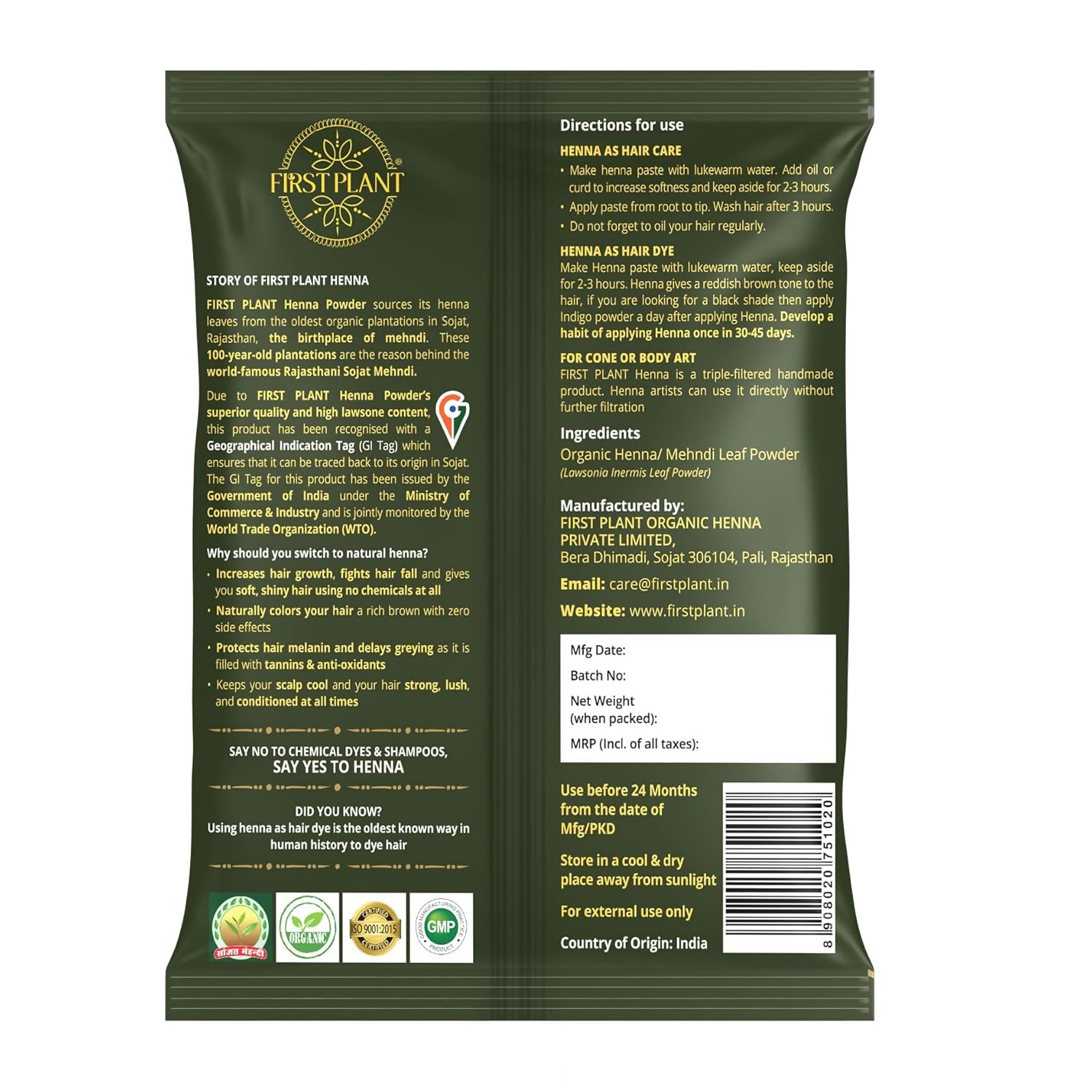 First Plant Premium Rajasthani Henna Powder - Distacart