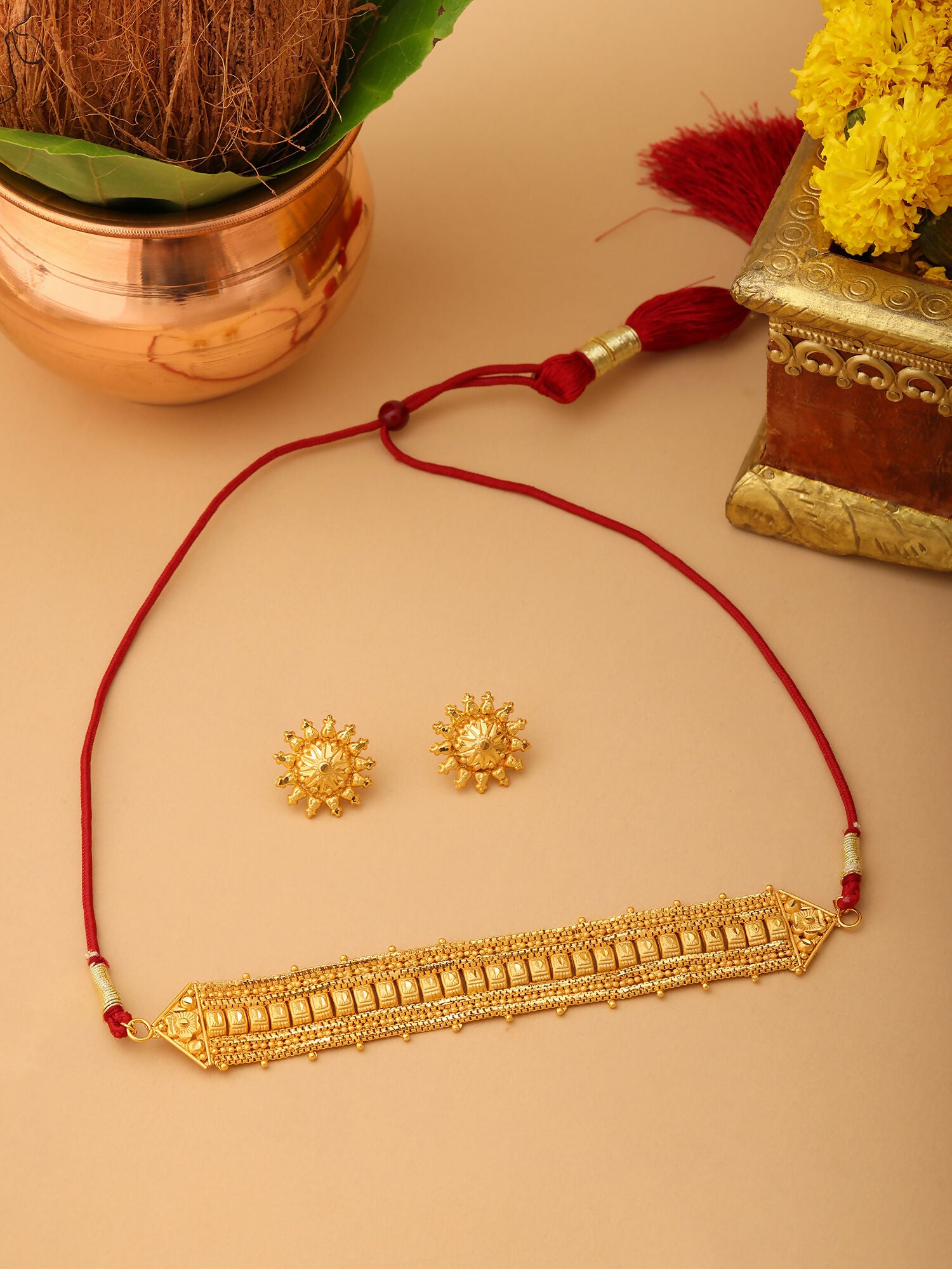 Ruby Raang Golden Choker with Round Studs