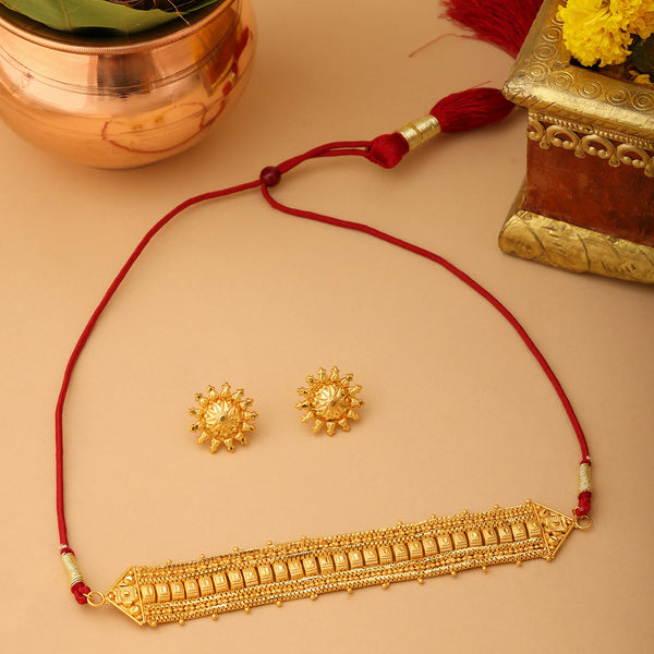 Ruby Raang Golden Choker with Round Studs