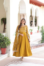 Thumbnail for Joban Fashion Yellow Kurta Set Silk Sequins , Zari, Coding & Thread Embroidered work - Distacart