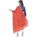 Thumbnail for A R SILK Orange Color Golden border Cotton Dupattas & Chunnis