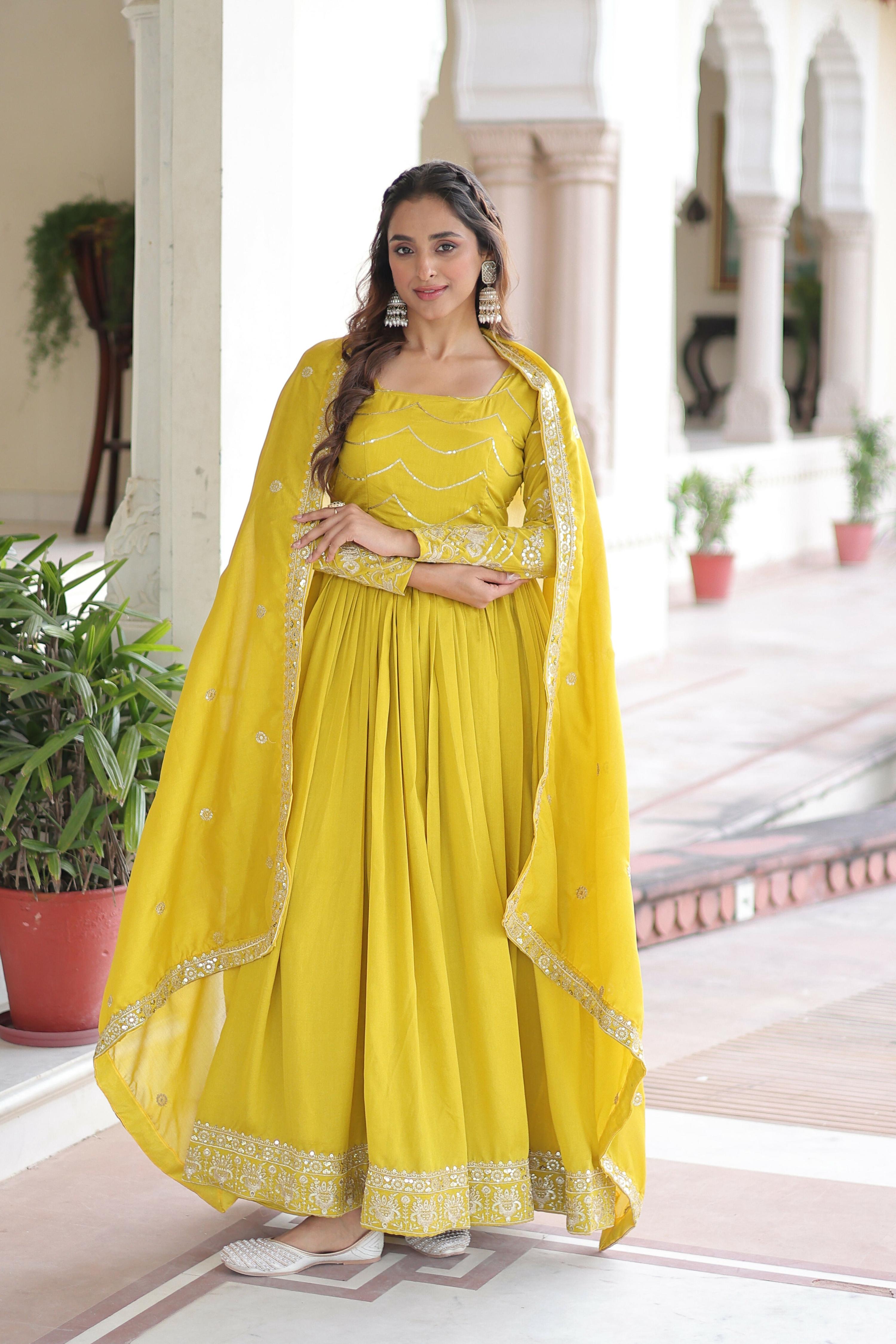Joban Fashion Yellow Readymade Kurta Set With Sequence embroidery Work