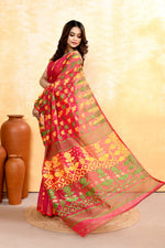 Thumbnail for Piyari Fashion Women's Red Embellished Cotton Blend Jamdani Saree - Distacart