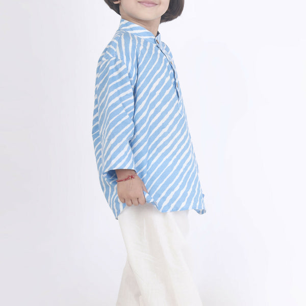 Breathables Kids Cotton Night Suit – Blue Striped Kurta & Pyjama Co-Ord Set For Boys & Girls - Dista
