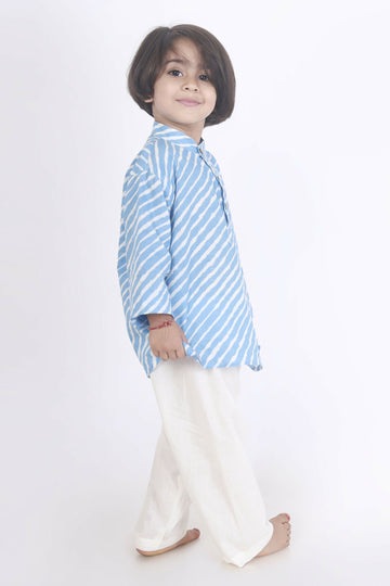 Breathables Kids Cotton Night Suit – Blue Striped Kurta & Pyjama Co-Ord Set For Boys & Girls - Dista