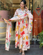 Thumbnail for The52 Peach Women's Gorgeous Cotton Fabric Printed Work Straight Kurta Pant and Dupatta Set - Distacart